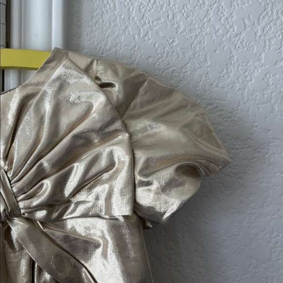 Zara Metallic Gold Dress A Line Holiday with Statement Bow Evening Formal - Picture 4 of 9